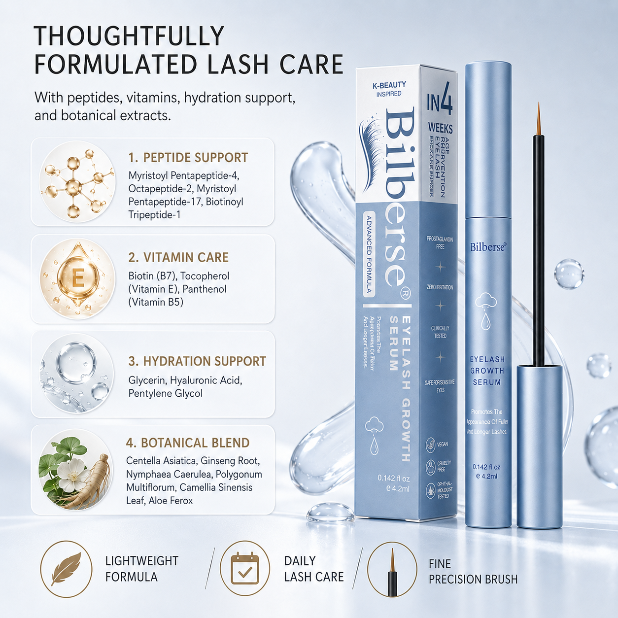 Bilberse Lash Serum Peptide Complex Biotin PG-Free 4.2mL（Vegan）