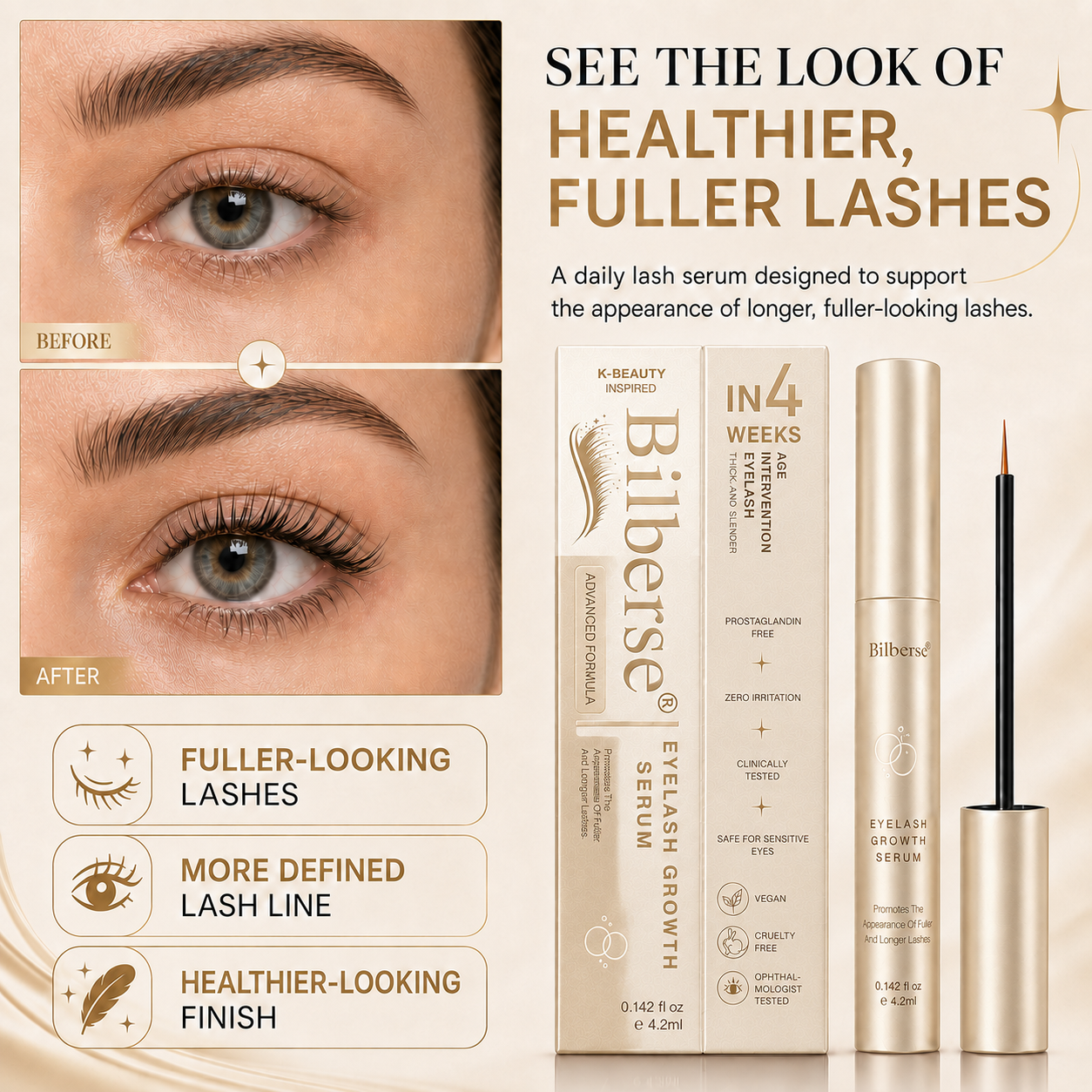 Bilberse Lash Serum Peptide Complex Biotin PG-Free 4.2mL（Love）